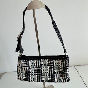 The Sak Woven Shoulder Bag with Genuine Leather Accents  